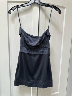 BCBGMaxAzria Blue Grey Satin Cowl Neck Chemise